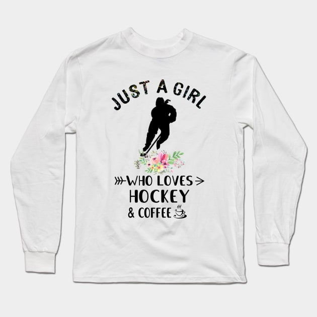 Just A Girl Who Love hockey And Coffee T-Shirt Long Sleeve T-Shirt by Minkdick MT